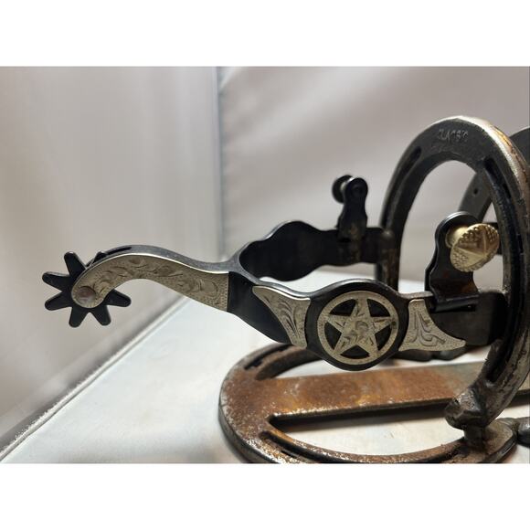 Antique Spurs and Horseshoes Wine Rack, Napkin Condiments Holder - Picture 2 of 5